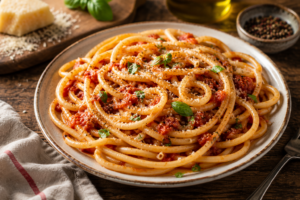 Bucatini gehören zu den charakteristischsten Pastasorten Italiens. Auf den ersten Blick erinnern sie an besonders dicke Spaghetti, doch bei genauerem Hinsehen offenbart sich ihr entscheidendes Merkmal: Durch die Mitte verläuft ein feiner Hohlraum.