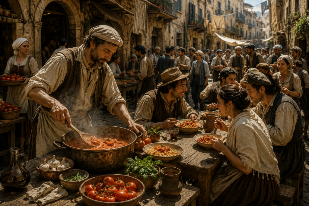 Im 19. Jahrhundert wurde Pasta mit Tomatensauce in Süditalien zu einem beliebten Alltagsgericht und trat von dort ihren Siegeszug um die Welt an.