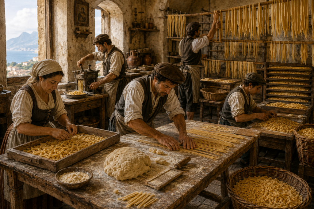 Handwerkliche Pastawerkstatt in Neapel um 1750.