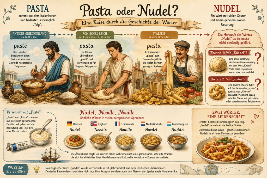 Pasta und Nudel: Zwei Wege, dieselbe Speise zu benennen